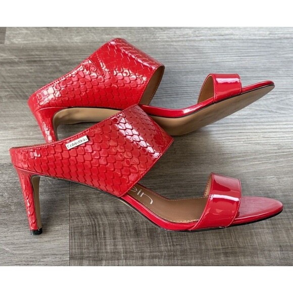 Calvin Klein Red Embossed Patent Leather Cecily Heels Size 9.5 - Picture 7 of 9